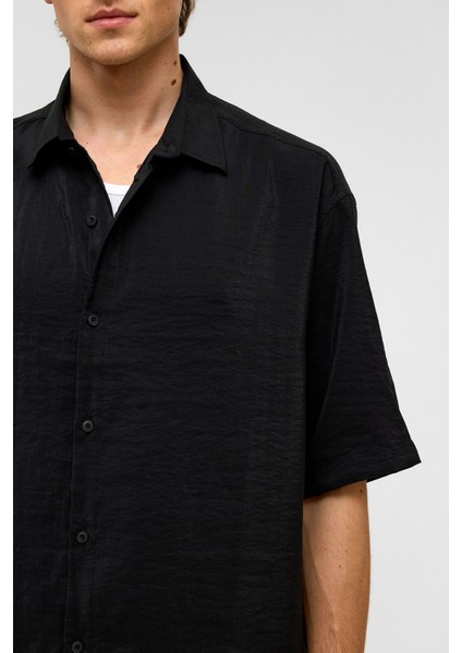Basic Oversize Kısa Kollu Modal Gömlek Siyah indirimleri