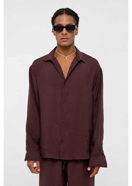 Basıc Oversize Uzun Kollu Modal Karışımlı Gömlek Kahve modelleri