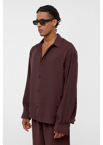 Basıc Oversize Uzun Kollu Modal Karışımlı Gömlek Kahve fırsatları