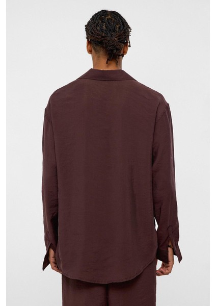 Basıc Oversize Uzun Kollu Modal Karışımlı Gömlek Kahve indirimleri