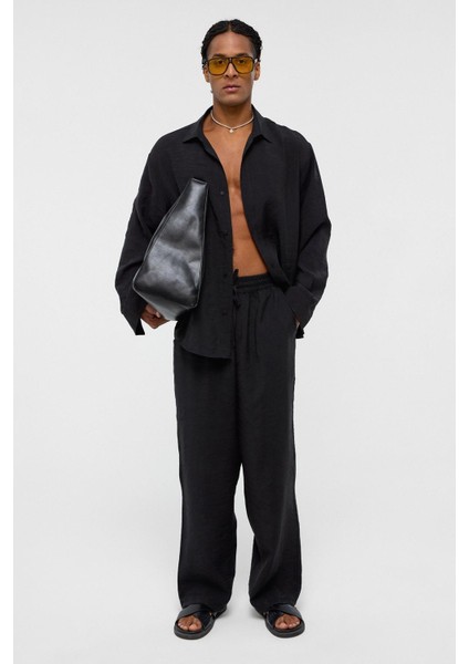 Basıc Oversize Uzun Kollu Modal Karışımlı Gömlek Siyah