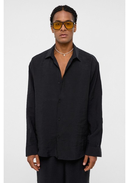 Basıc Oversize Uzun Kollu Modal Karışımlı Gömlek Siyah modelleri