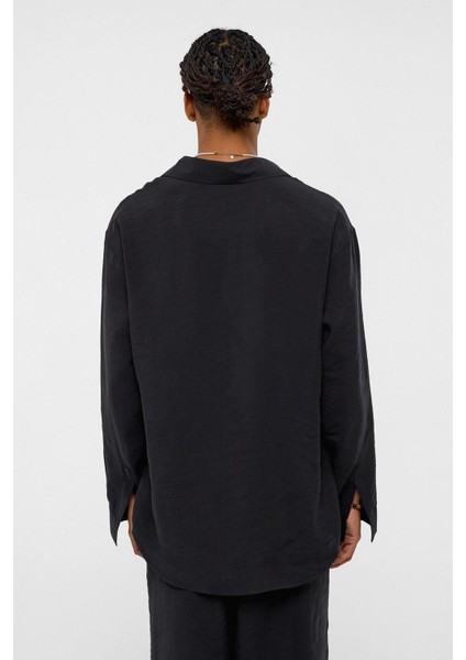 Basıc Oversize Uzun Kollu Modal Karışımlı Gömlek Siyah fırsatları