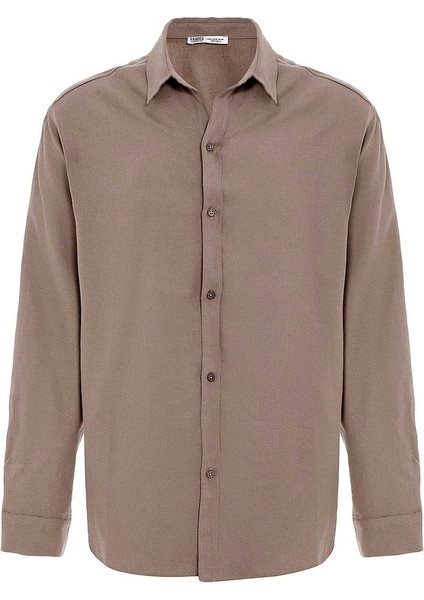 Basic Oversize Uzun Kollu Keten Gömlek Vizon fiyatları