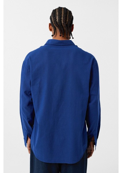 Basic Oversize Pamuk Keten Gömlek Saks indirimleri