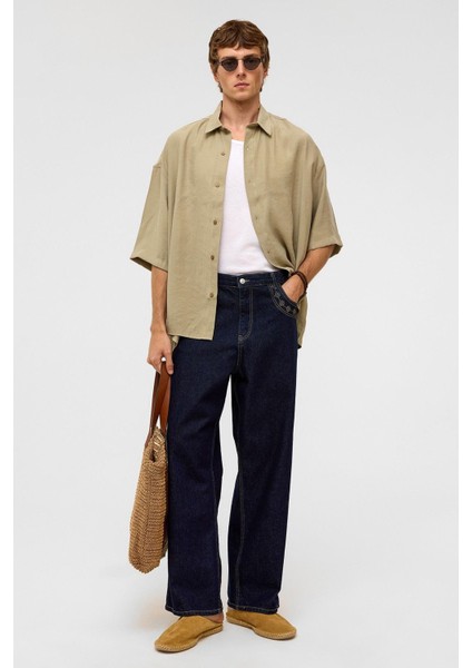 Basic Oversize Kısa Kollu Modal Gömlek Haki