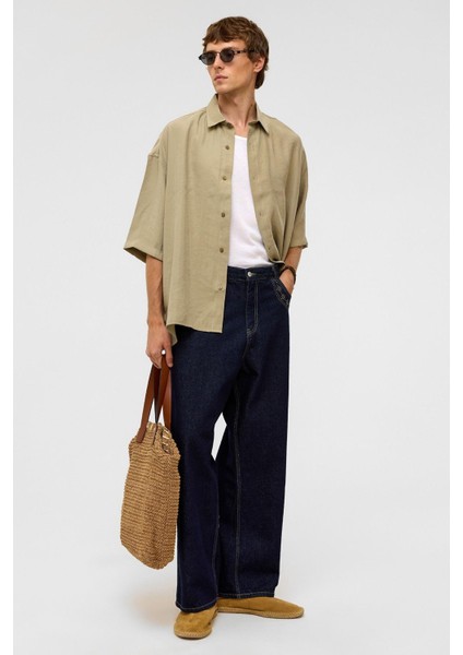 Basic Oversize Kısa Kollu Modal Gömlek Haki fiyatları