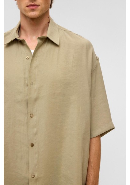 Basic Oversize Kısa Kollu Modal Gömlek Haki indirimleri