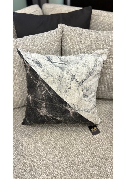 Siyah Beyaz Mermer / Çift Tarafı Baskılı Evelyn Süet Kırlent Kılıfı 43 x 43 fiyatları