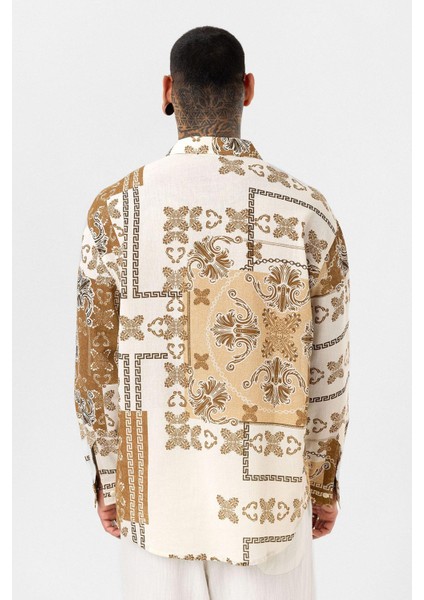 Etnik Desenli Oversize Gömlek Vizon fiyatları