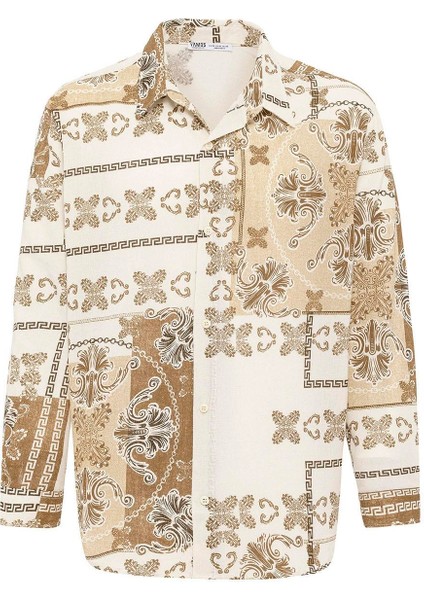 Etnik Desenli Oversize Gömlek Vizon fırsatları