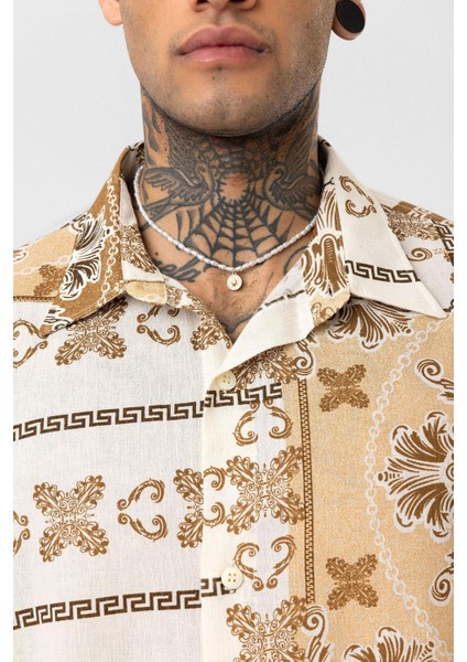 Etnik Desenli Oversize Gömlek Vizon indirimleri