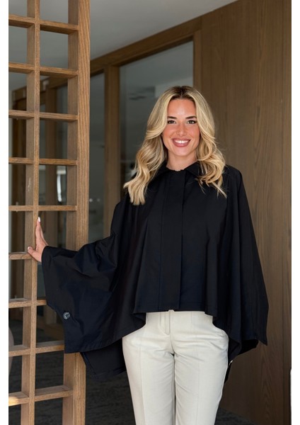 Siyah Pelerin Model Trençkot - 7603 modelleri