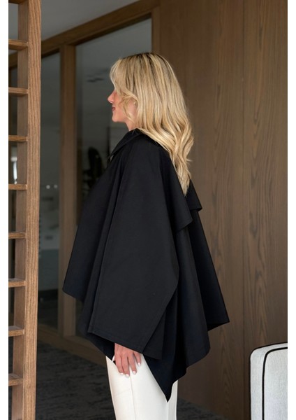 Siyah Pelerin Model Trençkot - 7603 fırsatları