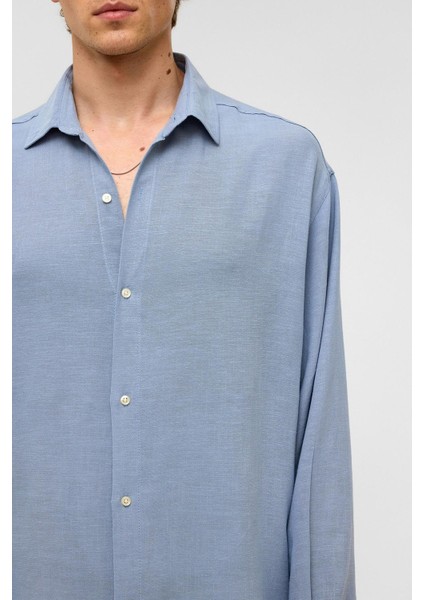 Oversize Uzun Kollu Keten Gömlek Bebe Mavi fırsatları