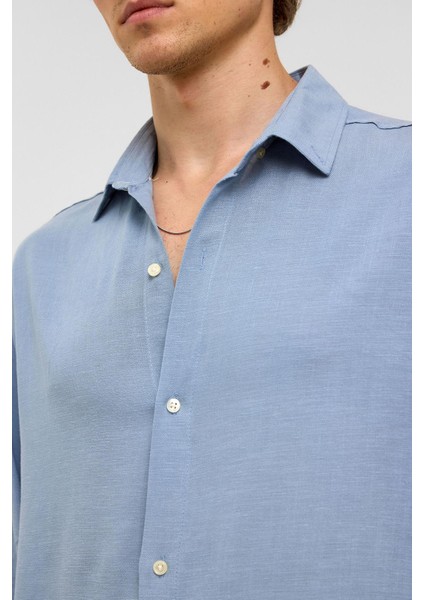 Oversize Uzun Kollu Keten Gömlek Bebe Mavi indirimleri