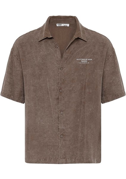 Yıkamalı Oversize Kısa Kol Baskılı Tensel Gömlek Kahve fiyatları