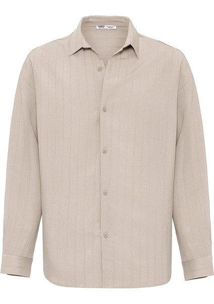 Çizgili Uzun Kol Oversize Gömlek Bej fiyatları