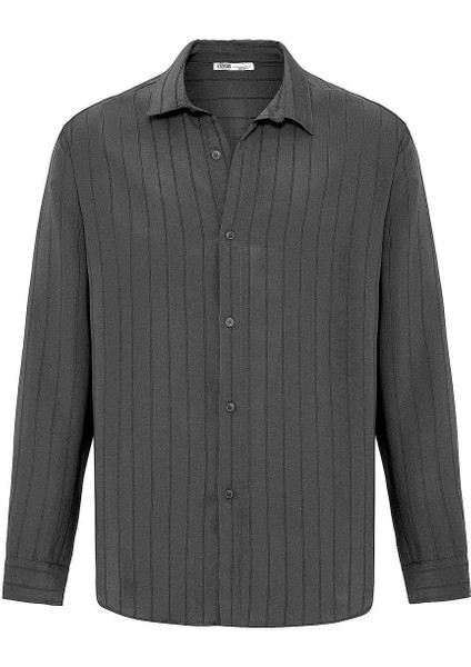 Çizgili Uzun Kol Oversize Gömlek Antrasit fiyatları