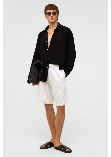 Oversize Uzun Kollu Keten Gömlek Siyah modelleri