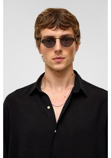 Oversize Uzun Kollu Keten Gömlek Siyah indirimleri