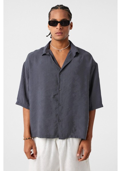 Oversize Kısa Kol Modal Kumaş Gömlek Antrasit fiyatları