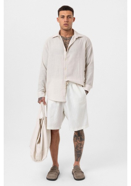 Uzun Kollu Basic Oversize Gömlek Bej