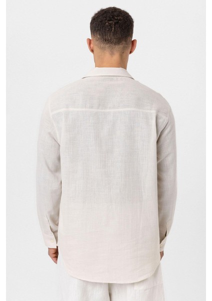 Uzun Kollu Basic Oversize Gömlek Bej indirimleri