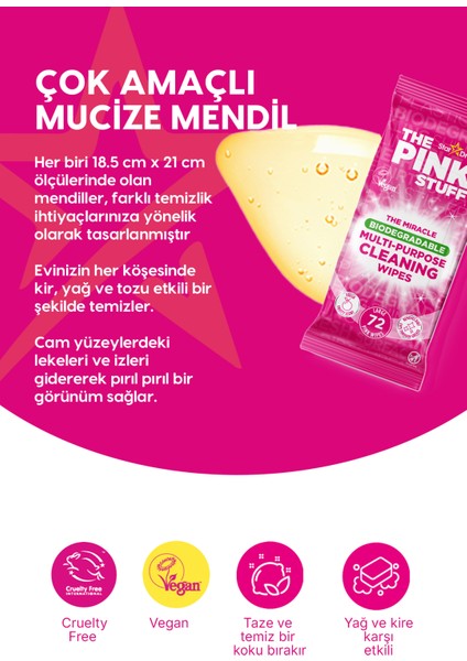Çok Amaçlı Temizleme Mendilleri 72 Yaprak Vegan Doğal Koku ile fiyatları
