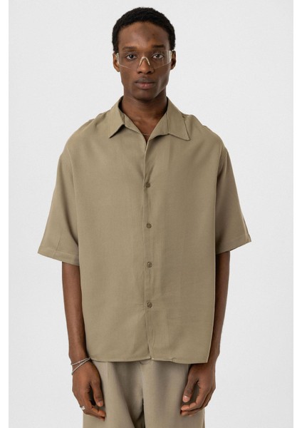 Oversize Lyocell Kumaş Gömlek Haki modelleri