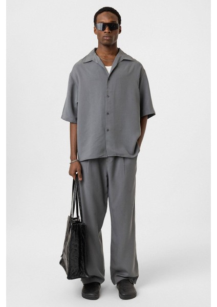 Oversize Lyocell Kumaş Gömlek Gri