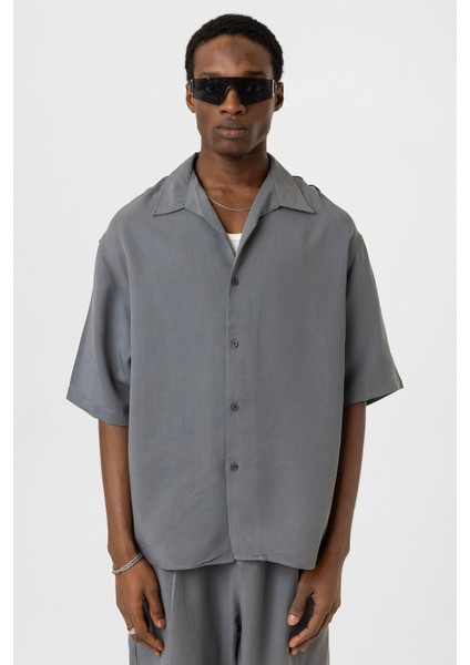 Oversize Lyocell Kumaş Gömlek Gri modelleri
