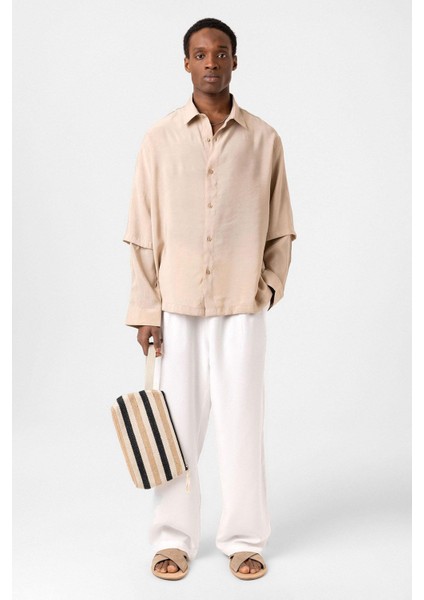 Çift Kol Detaylı Oversize Gömlek Bej