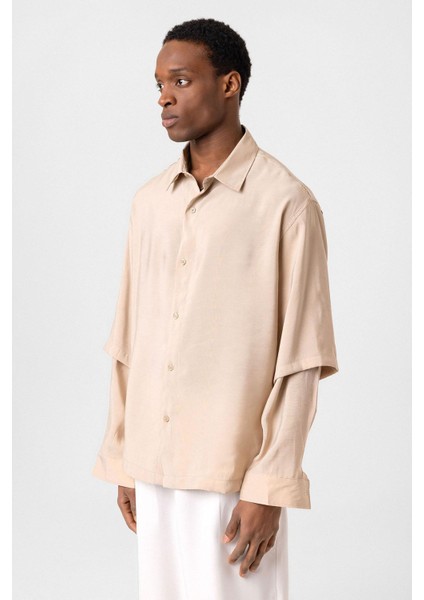 Çift Kol Detaylı Oversize Gömlek Bej fırsatları