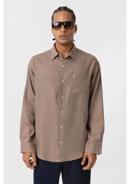 Cep Detaylı Oversize Uzun Kol Gömlek Vizon fiyatları