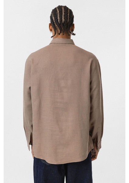 Cep Detaylı Oversize Uzun Kol Gömlek Vizon fırsatları