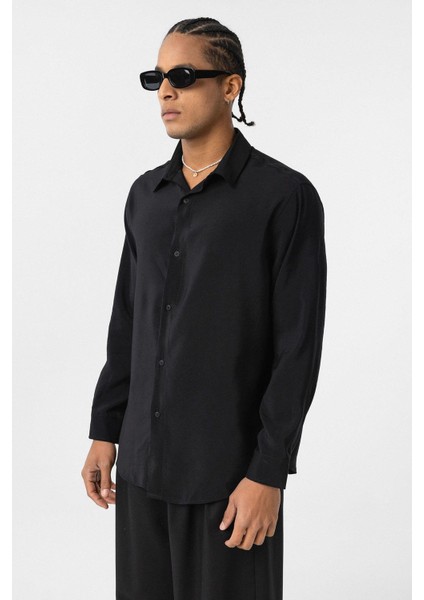 Oversize Modal Kumaş Gömlek Siyah fırsatları
