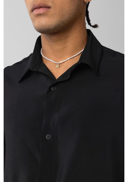 Oversize Modal Kumaş Gömlek Siyah indirimleri