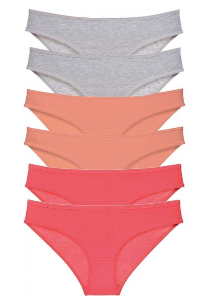 6 Adet Süper Eko Set Likralı Kadın Slip Külot Gri Pudra Fuşya