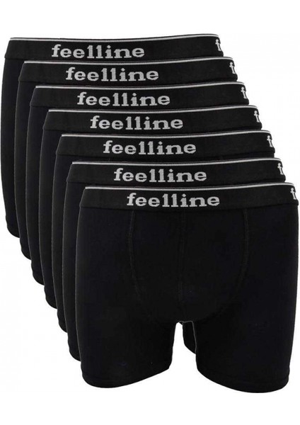 7 Adet Feelline Siyah Pamuklu Doğal Likralı Erkek Boxer