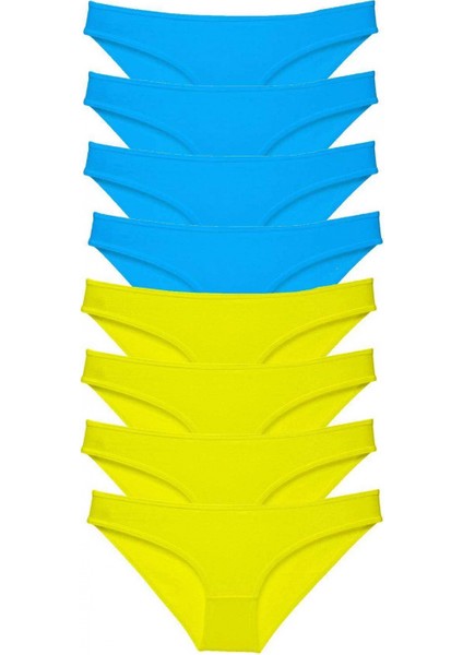 8 Adet Süper Eko Set Likralı Kadın Slip Külot Sarı Mavi