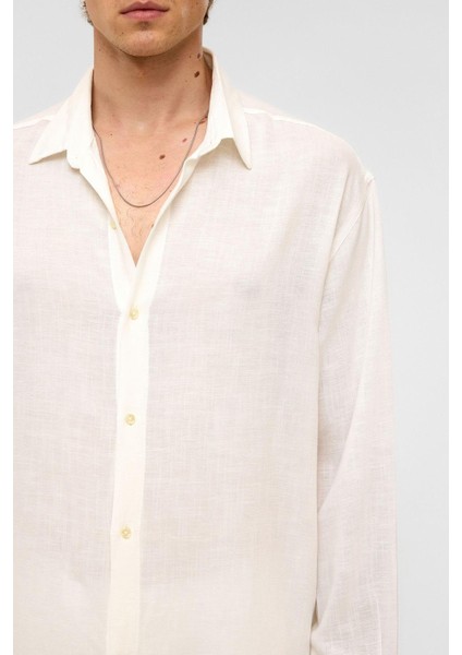 Oversize Uzun Kollu Keten Gömlek Beyaz indirimleri