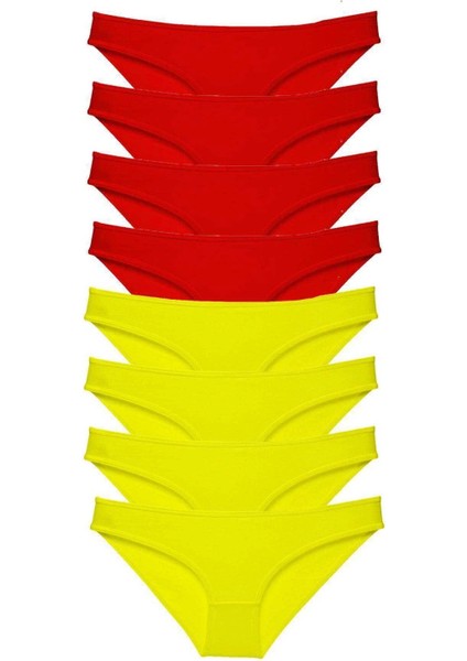 8 Adet Süper Eko Set Likralı Kadın Slip Külot Sarı Kırmızı