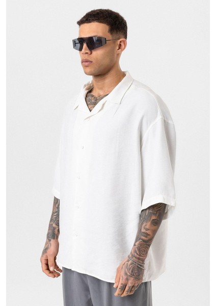 Yıkamalı Oversize Kısa Kol Gömlek Ekru fırsatları