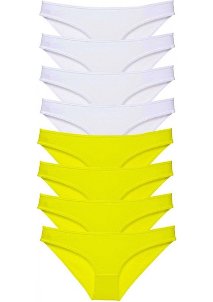 8 Adet Süper Eko Set Likralı Kadın Slip Külot Sarı Beyaz