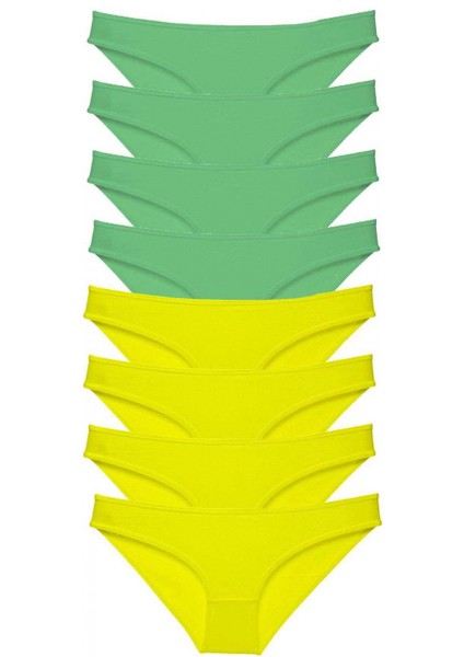 8 Adet Süper Eko Set Likralı Kadın Slip Külot Sarı Yeşil