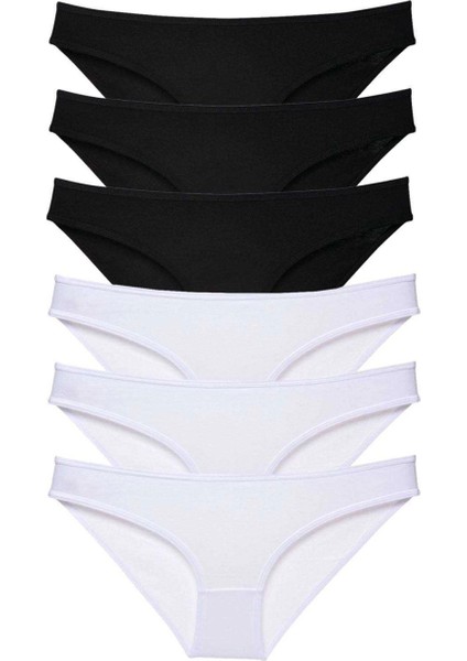 6 Adet Eko Set Likralı Kadın Slip Külot Siyah Beyaz