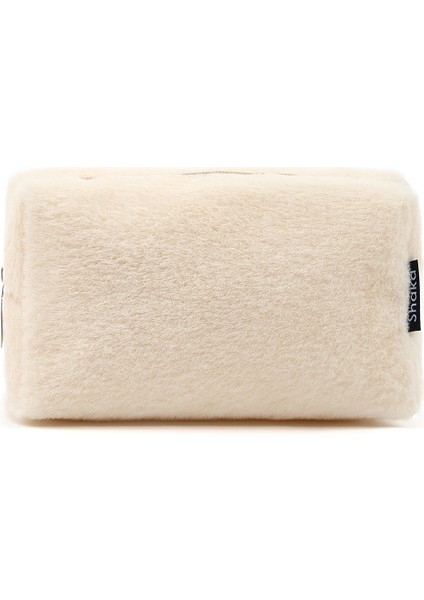 Krem SHK244 Peluş Kumaş ,fermuarlı Tek Bölmeli ,seyahat ve Makyaj Çantası