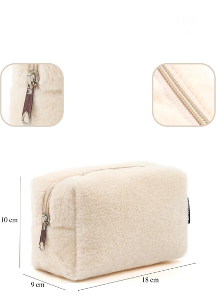 Krem SHK244 Peluş Kumaş ,fermuarlı Tek Bölmeli ,seyahat ve Makyaj Çantası fırsatları