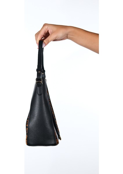 Maralıs Siyah Taba Desenli Kadın Boğmalı Kol Çantası modelleri